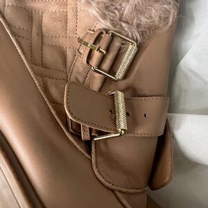 Aquazzura Tan Ankle Boots with Gold Buckles